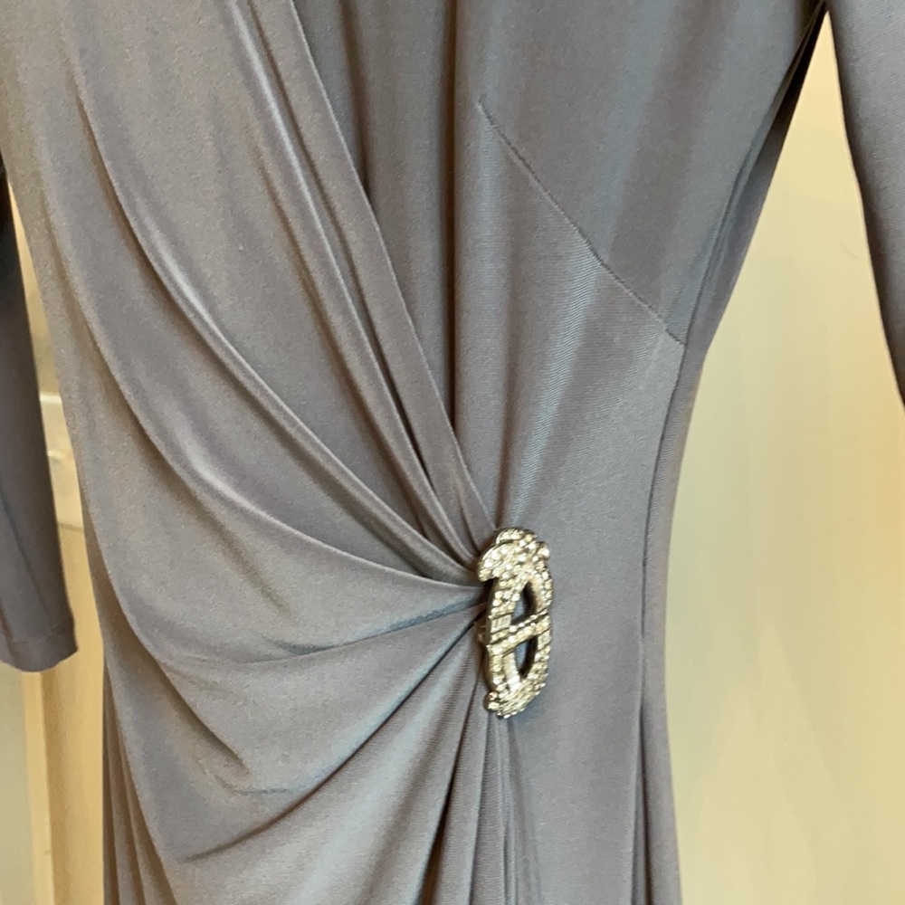 Ralph Lauren Long-sleeve Jersey Gown w/ Brooch - Picture 3 of 8